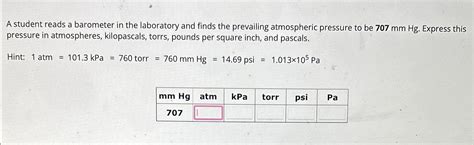 Solved A Student Reads A Barometer In The Laboratory And