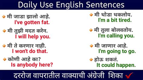 Daily Use English Marathi Sentences दररोज बोलले जाणारे अंग्रेजी वाक्य