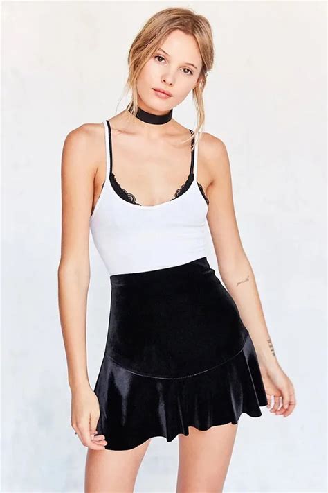 High Waist A Line Velvet Vintage Slim Black Short Mini Skirt Girl Women