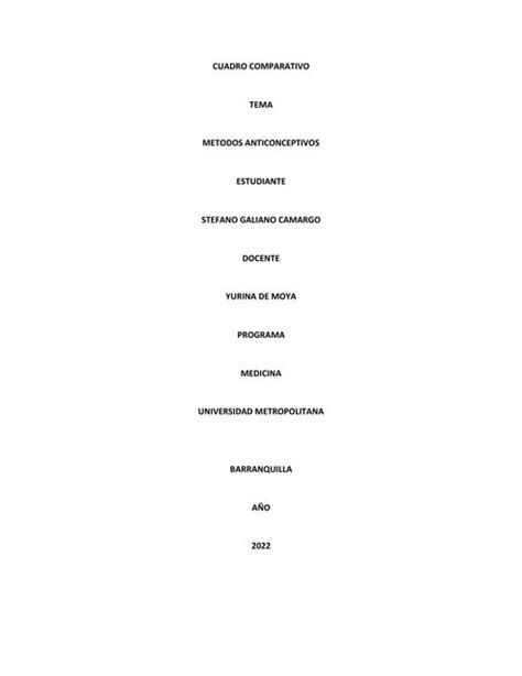 Cuadros Comparativo Métodos Anticonceptivos Stefano Galiano Camargo