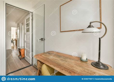 Spacious Study Room With Table And Shelves Stock Image Image Of