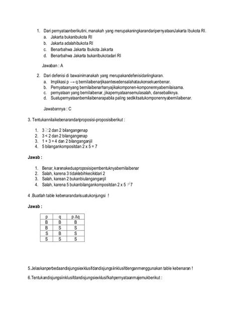 Soal Dan Jawaban Logika Matematika Kelas 11 Smk