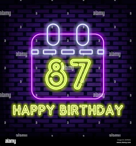 87th Happy Birthday 87 Year Old Badge In Neon Style Glowing With