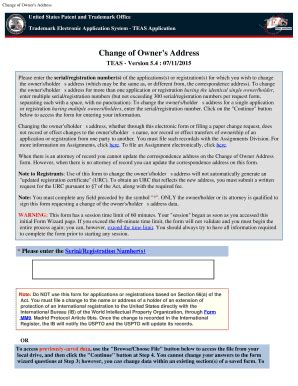 Fillable Online Uspto Change Of Owners Address Form Fax Email Print