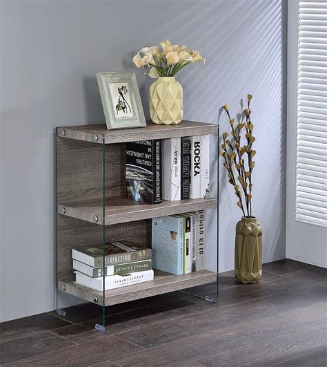 Clear Glass And Gray Oak Bookcase By Homeroots Modish Store