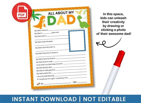 All About My Dad Printable Template Dinosaur Fathers Day