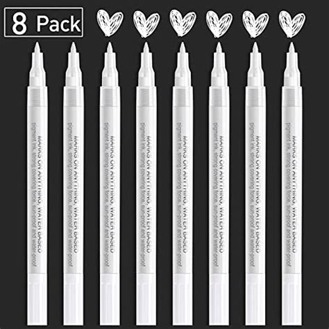 White Paint Pen Acrylic Marker 8 Pack 0 7mm White Paint Marker For Metal Art Wood Black