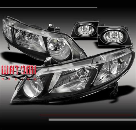 Find 06 07 08 Honda Civic 4dr Crystal Jdm Black Head Lightschrome Fog