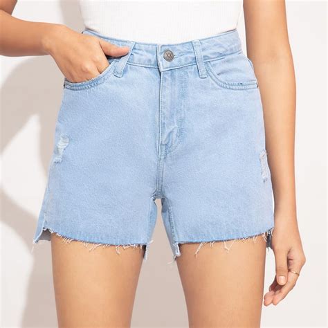 Twenty Dresses By Nykaa Fashion Blue Ice Wash Ripped Slit Denim Shorts