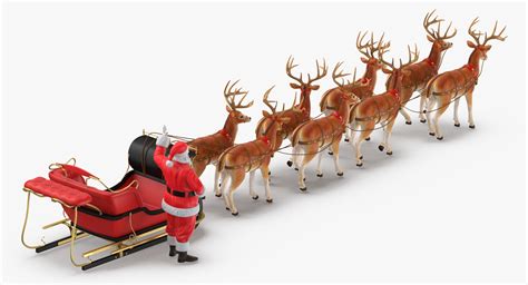 Santa Claus With Sleigh And Reindeer Standing 3d Model 199 Max Obj