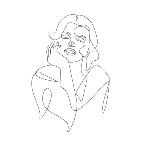 Beauty Woman Smiling Hands Close To The Girls Smiling Face One Line Art