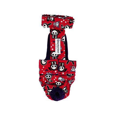 Barkertime Skeleton Figures On Red Escape Proof Washable Dog Diaper Overall