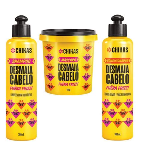 Kit Shampoo Condicionador 300ml Mascara Desmaia Cabelo 450g Chikas