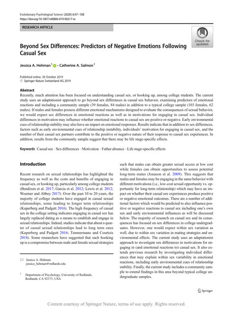 Beyond Sex Differences Predictors Of Negative Emotions Following