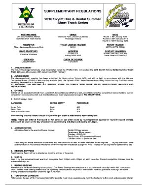 Fillable Online SUPPLEMENTARY REGULATIONS 2016 Skylift Hire Rental