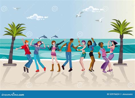 Baile De La Gente Joven En La Playa Stock de ilustración Ilustración