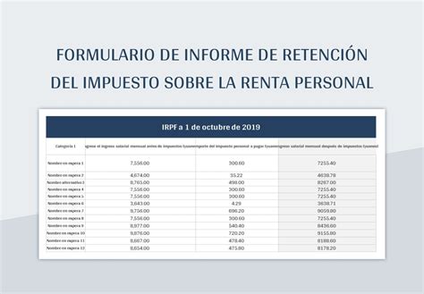 Plantilla De Excel Formulario De Informe De Retenci N Del Impuesto