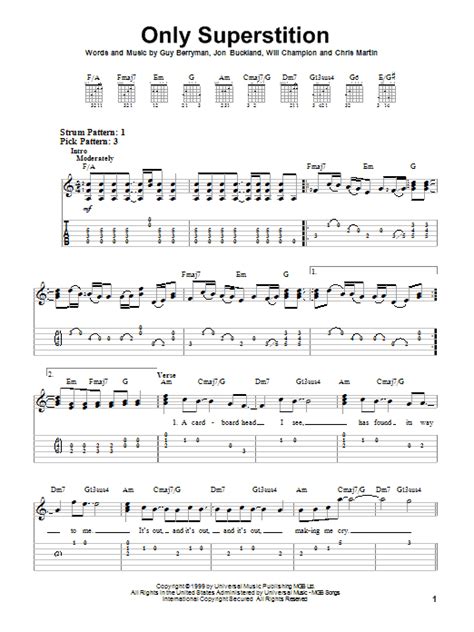 Only Superstition By Coldplay Easy Guitar Tab Guitar Instructor