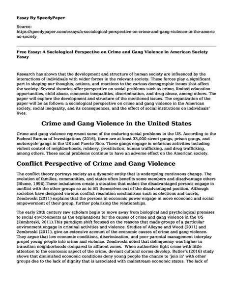 📚 Free Essay A Sociological Perspective On Crime And Gang Violence In