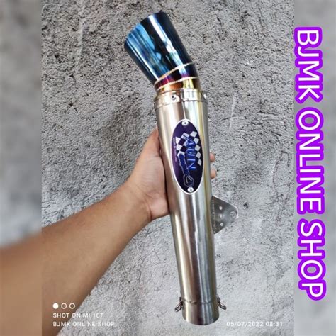 STAINLESS OPEN PIPE BLUE TIP WITH EMBLEM TIP AUN EMBLEM DAENG SAI