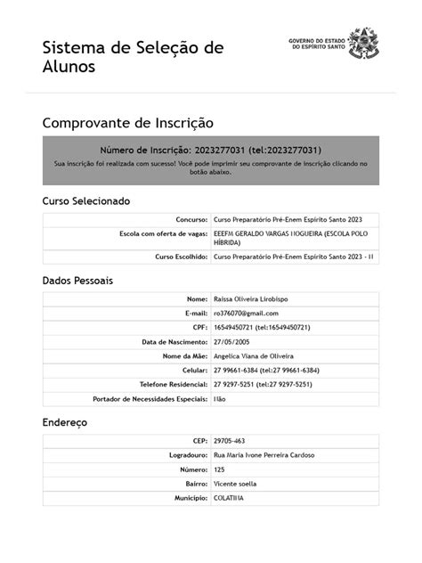 Comprovante De Inscricao Enem - Comprovante de Inscrição Pré-Enem 2023 | PDF
