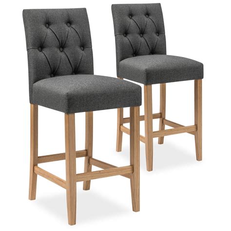 Lot De 2 Chaises De Bar En Bois Gaya Tissu Gris H65cm