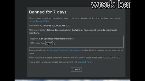 Roblox Bans Types 1 Day To 1 Yearpermant Youtube