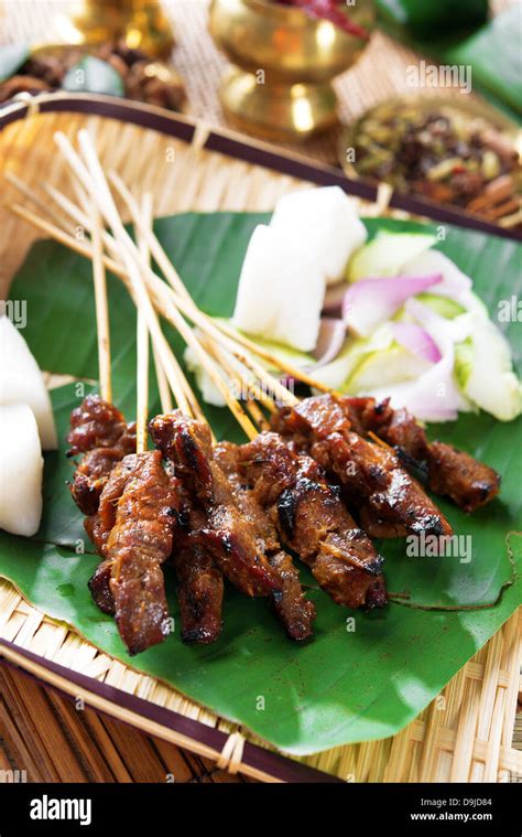 Beef satay, roasted meat skewer Asia food. Traditional Southeast Asia ...