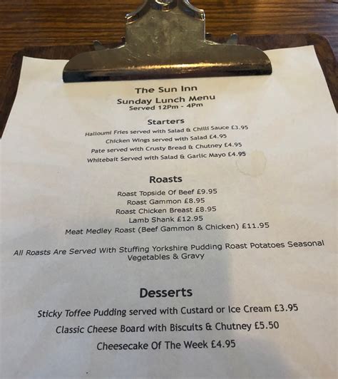 The Sun Inn In Gotham Sunday Lunch Menu The Nottingham Food Blog