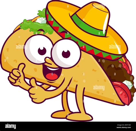 Cartoon Mexican Taco Character With Sombrero Hat Vector Illustration