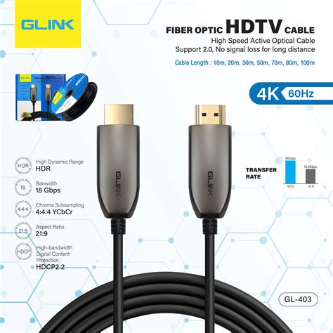 Glink สายhdmi รุ่น Gl 40310m Cable Hdmi Optical Fiber V20 4k 60hz