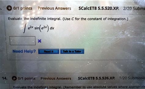 SOLVED 0 1 Points Previous Answers SCalcET8 5 5 520 XP 2 20 Submi