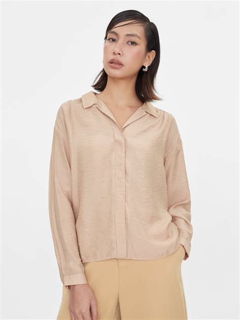 Long Sleeve Plain Shirt Nude Pomelo Fashion