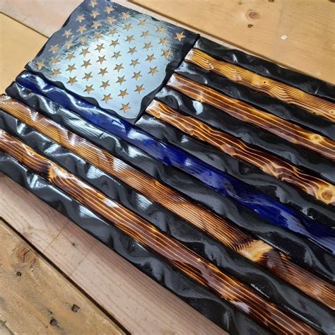 Thin Blue Line Wooden American Flag Thin Red Line Police - Etsy