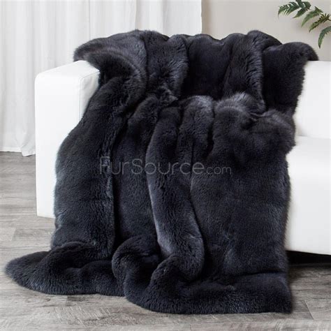 Full Pelt Charcoal Fox Fur Blanket For Luxurious Home Decor At