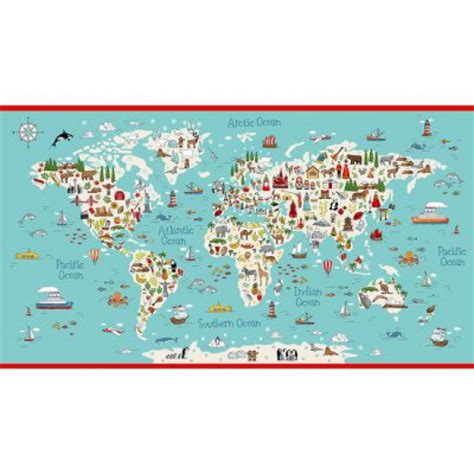 ABC Around the World Map Panel 2398 - Busy Bee Quilt Shop