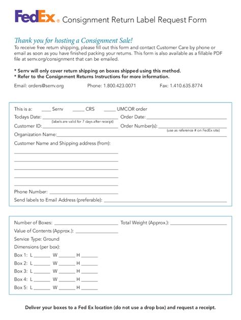 Fillable Online Consignment Return Label Request Form Serrv Fill