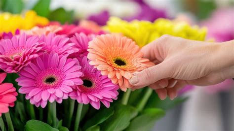 A Hand Picking a Flower from the Bouquet of Colorful Flowers, AI Stock ...