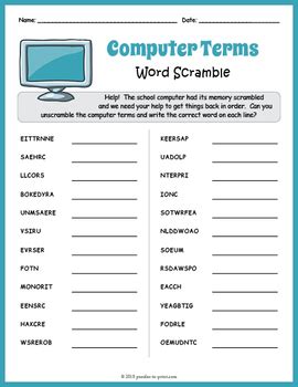 Free Computer Terms Word Scramble Worksheet By Puzzles To Print Tpt