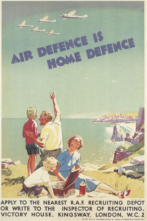 Air Defence Is Home Defence” Raf Ww2 Recruitment Poster C 1939 1945