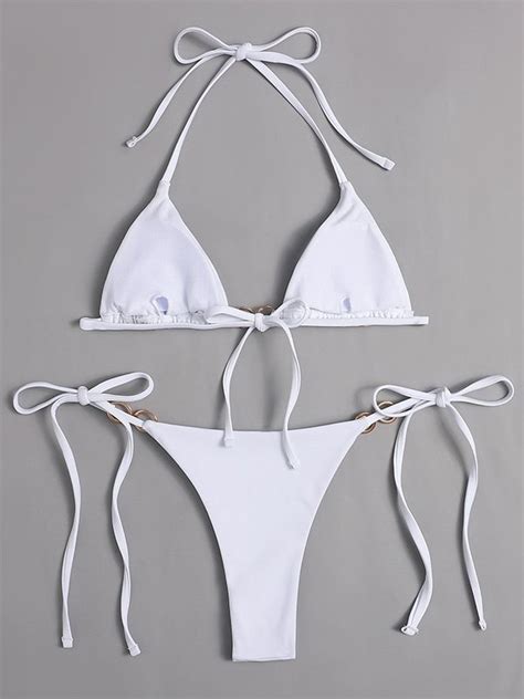 Emmiol Kostenloser Versand 2024 High Cut Halfter Bikini Set Weiß M von