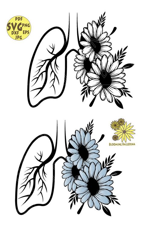 Floral Human Lungs With Daisies And Leaves Svg File Daisy Etsy