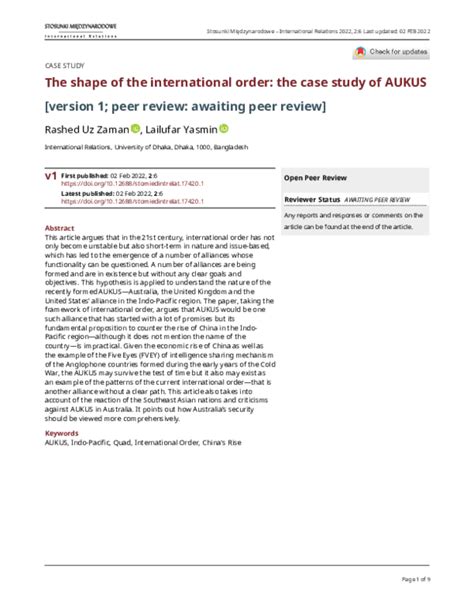 Pdf The Shape Of The International Order The Case Study Of Aukus