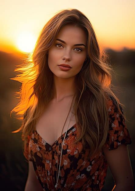 Premium Photo A Woman With Long Hair And A Sunset In The Background