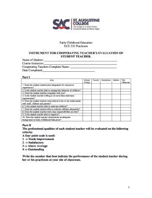 Fillable Online Instrument For Cooperating Teachers Evaluation Of