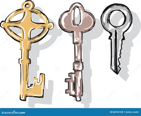 Set Of Vintage Keys Illustration Sketch Clip Art Image Stock Vector