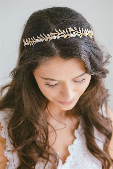 Bridal Tiara Headband Boho Grecian Leaf Bridal Gold Tiara Bridal