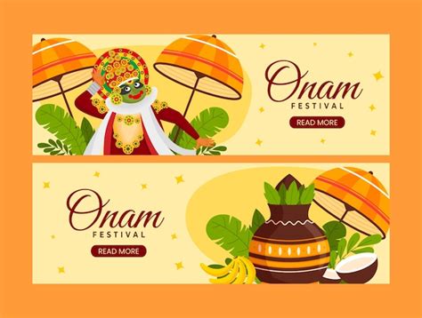 Free Vector Flat Horizontal Banner Template For Onam Festival Celebration