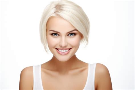 Une femme blonde souriante derrière sur blanc Image Premium générée à base dIA