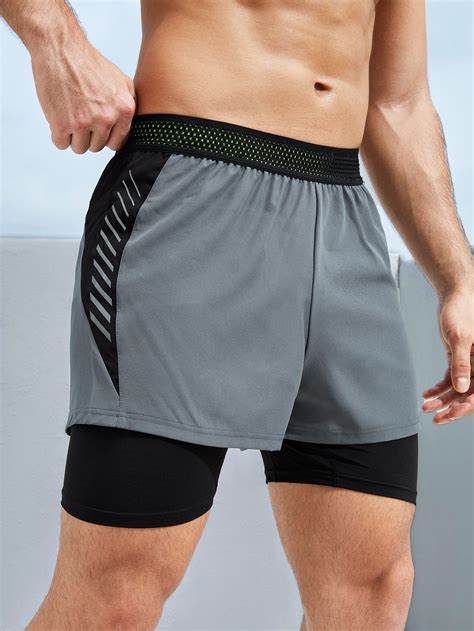 Men Colorblock Zipper Pocket Back 2 In 1 Sports Shorts In 2024